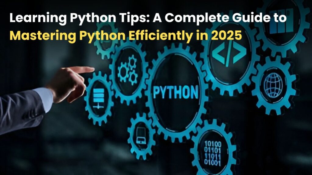 A focused programmer writing Python code on a laptop with modern tools and resources in 2025.
