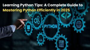A focused programmer writing Python code on a laptop with modern tools and resources in 2025.